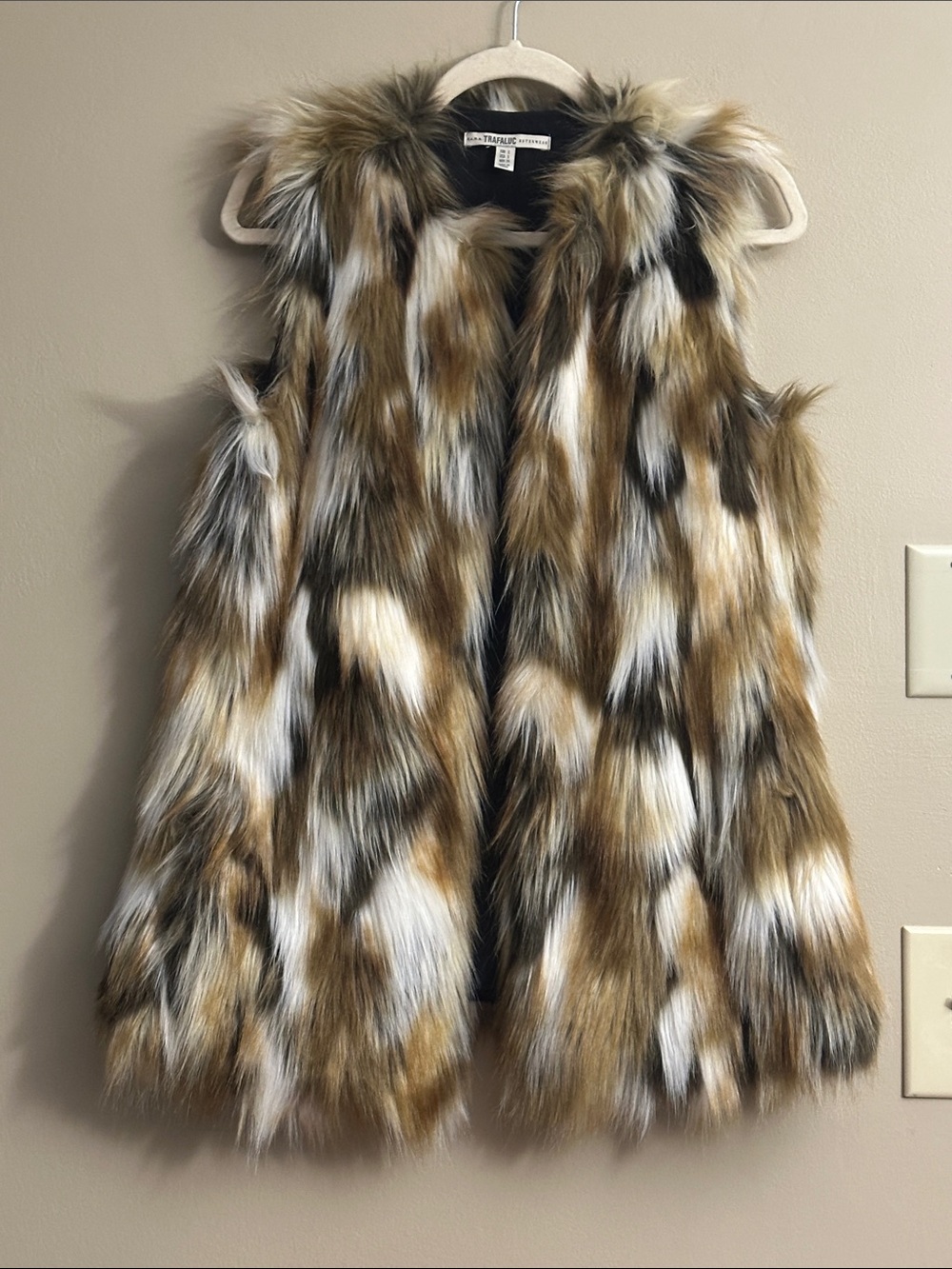 Faux Fur Vest in Multi Brown & White